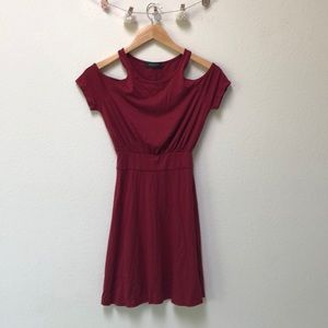 Solemio Open Cold Shoulder Mini Dress Dark Red